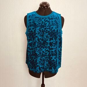 L Apt. 9 Velvet Stretch Blue Floral tank top sleeveless work formal party fashio